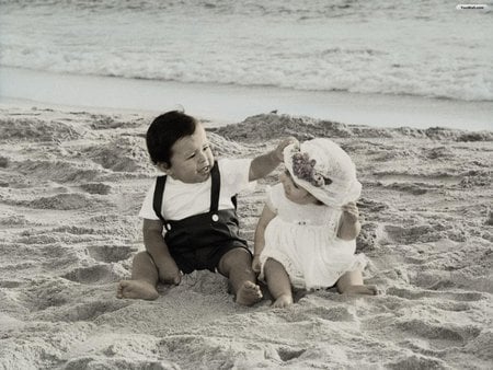 First love - people, beach, friendship, children, couple, love, sand