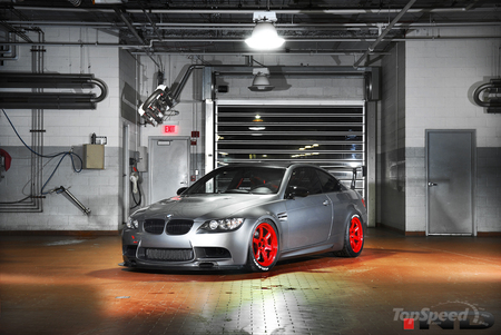 bmw - red rims, gray, bmw, car