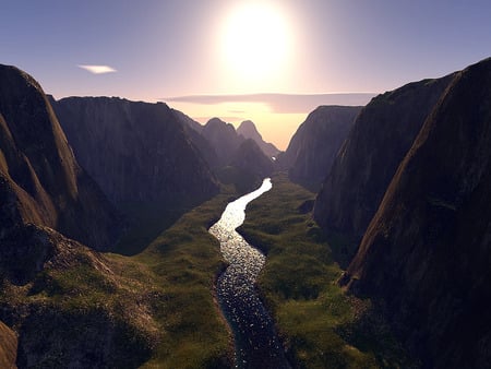 the mountains - nature, sky, water, mountains, sunset