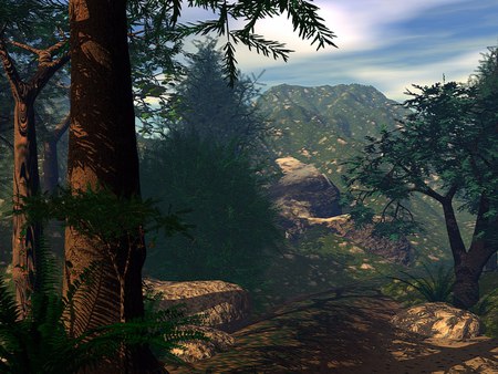 3D forest in the hills - nature, sky, hills, trees, forest, land