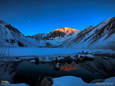 Sunset in the Mountains - water, reflection, nice, landscape, quiet, sunset, peaceful, calm