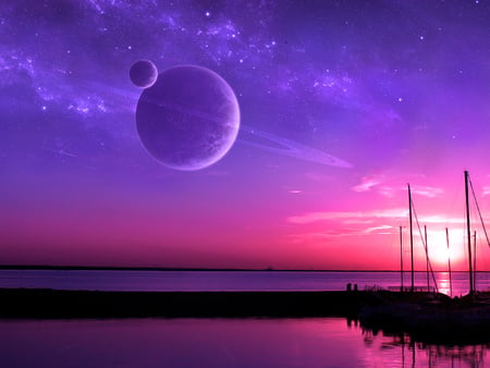 FANTASY SPACE - planets, sunset, fantasy, space