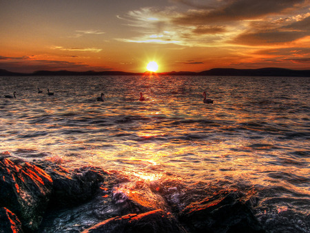 Red sunset - red, sunset, sea, nature, sun