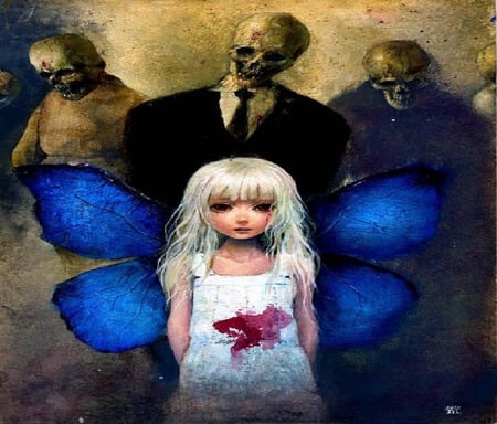 butterflys last stand - butterfly, girl, skulls, creepy