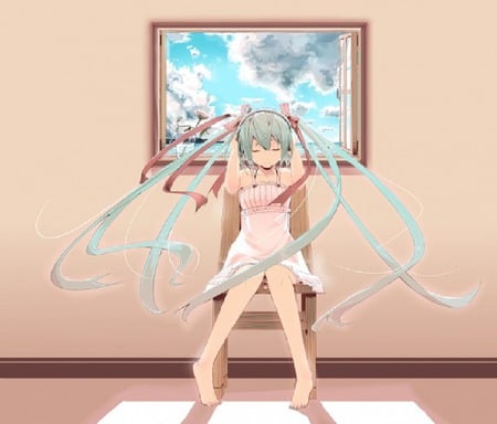 skys the limit - aqua, clouds, miku, sea, bare foot