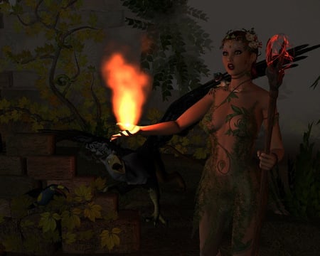 Sorceress - sorceress, 3d, fantasy, fire