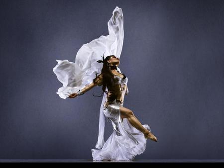 Dancing graceful woman - withe, graceful, woman, sensual, dress, dance