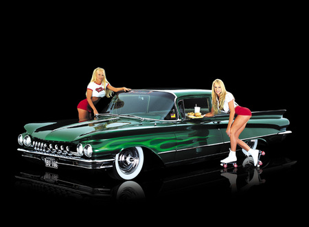 Buick - buick, girls, car, green