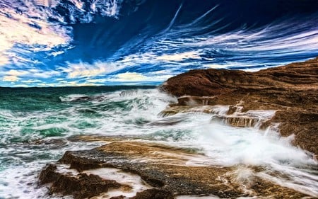 Thats Cool - stormy, sky, rocks, wave, sea