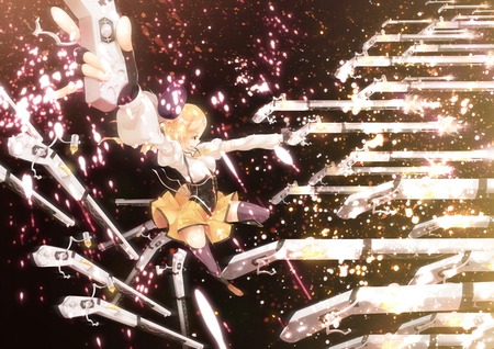 tomoe mami - tomoe mami, mahou shoujo madoka magica, girl, magic, guns