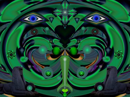 Seer of the Green - eye candy, collage, 3d, fractal, abstract