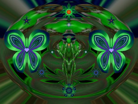 Grasshopper and the Butterflys - eye candy, collage, 3d, fractal, abstract