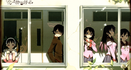 Bakemonogatari - monsters, boy, girls, bakemonogatari