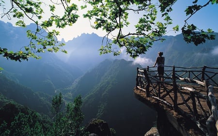 Amazing View - sky, mountains, forests, view, beautiful, trees, girl, nature