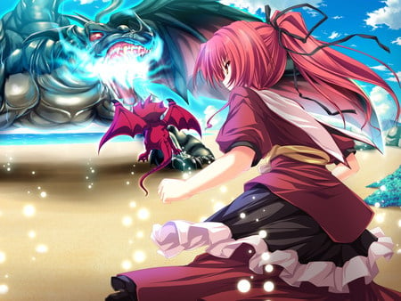 Duel - girl, duel, anime, dragon