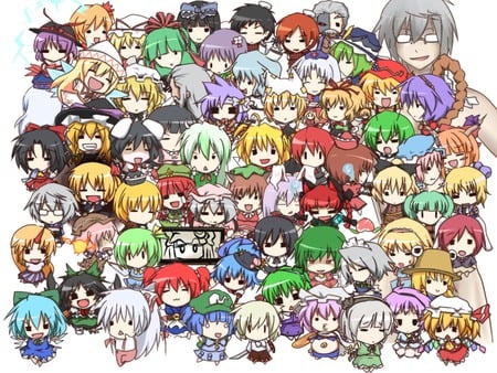 gathering - chibi, anime, white, touhou