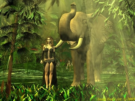 Rada And Friend - animals, fantasy, trees, other, elephants