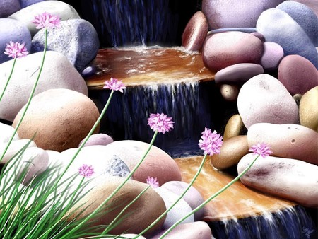 3D Arroyo - fall, stone, arroyo, water, 3d, simple, 3d and cg, flower