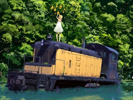 Old Diesel Locomotives last Duty - railway, girl, anime, train