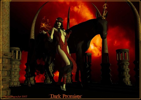 Dark Promises - fire, doorway, flames, arch, electric, globe, woman