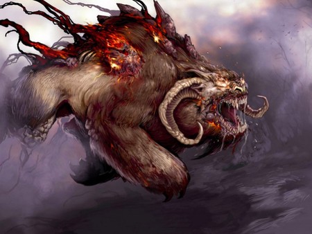 burning devil - creature, fantasy, fire, devil, demon, dark