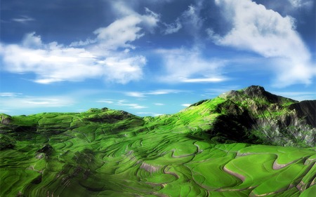 Fantasy Art !!! - sky, abstract, cloud, blue, green hill, fantasy