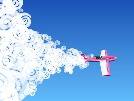 Pink Plane - sky, plane, blue, pink