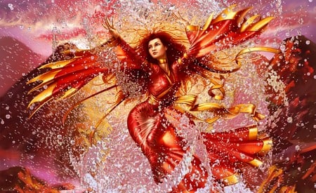 Mistress Of Water - fantasy, water, queen, red, mistress