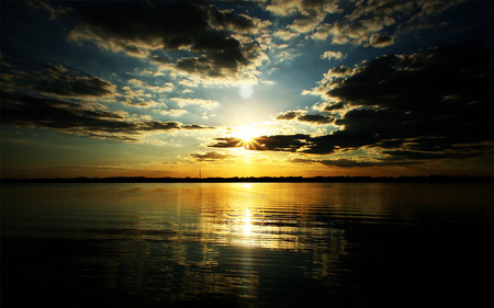 Twilight at sunset - nature, cloud, sun, sunset, sea