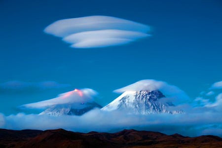 Sky art - clouds, shapes, design, peak, snow, blue sky, light