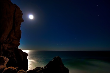 Moon and Shore - moon, bright evening, shore, night