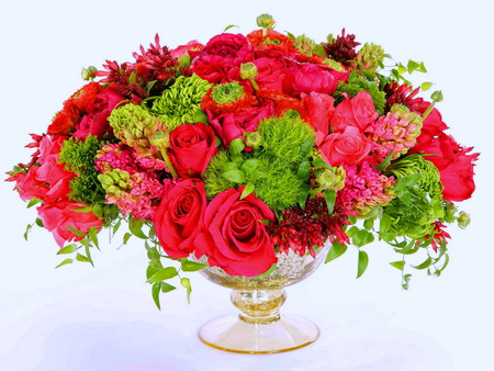 Happy Valentines day - flowers, february 14, valentines say, red, green, love, bouquet