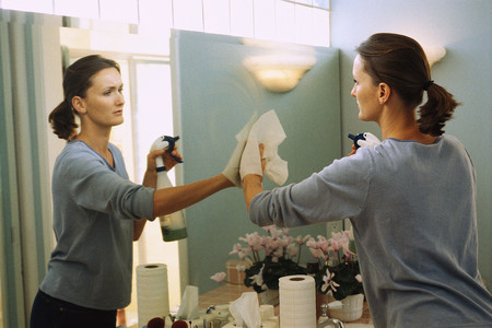 Reflection - work, bathroom, mirror, woman