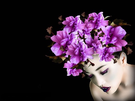 Purple Elegance - woman, skin, women, girls, body, people, photography, fantasy, elegant, black, white, face, purple, pretty, figure, feminine, girl, fashion, models female, red, beautiful, flowers