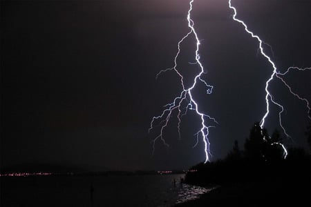 lightning - night, lightning, reaching down, storm