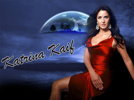 KATRINA KAIF MOON NIGHT - moon, female, red, dress, katrina kaif, night