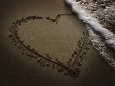 Heart - water, heart, evening, sea, sand, seashore