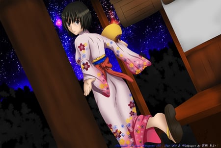 a cute girl form amagami - anime, cute, kimono, stars, sexy