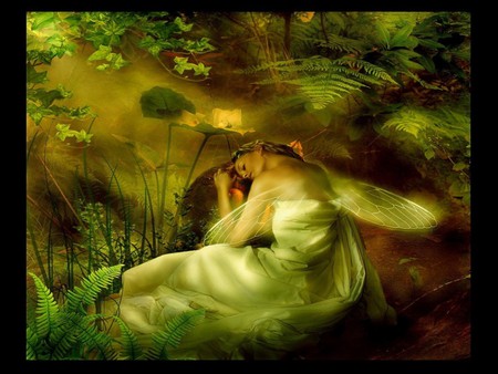 SLEEPING FAIRY - fantasy, female, fairy, forest, sleeping