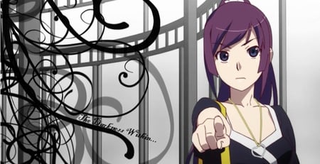 Bakemonogatari - girl, anime, purple haired girl, bakemonogatari