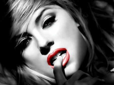 Red Lip - lip, hot, red, black and white, look, model, babe