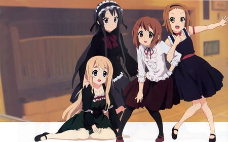 K-ON! - kotobuki tsumugi, tainaka ritsu, short hair, group shot, dress, k-on, long hair, hirasawa yui, akiyama mio