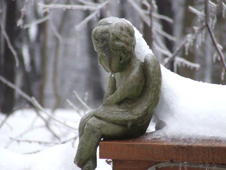 Angel in contemplation - ice, angel, snow, contemplation, meditation