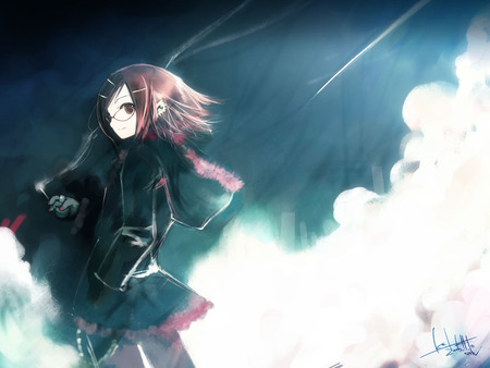 Cigarette - girl, smoke, anime, fog, night