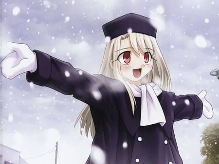 Snow - anime, girl, cute, snow, happy