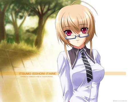 Itsumo - girl, glasses, red, eyes, anime