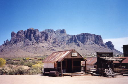 Ledgend of the Superstitions - sky, desert, mountain, town