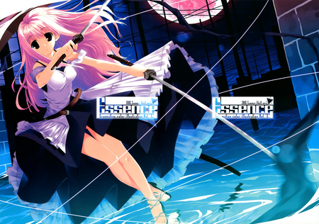 anime girl - moon, kagome, water, pink hair, weapon, sword, scan, traumatize