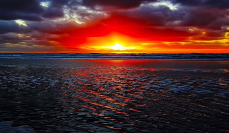 LAVA SUNSET - sky, ocean, clouds, red, sunset