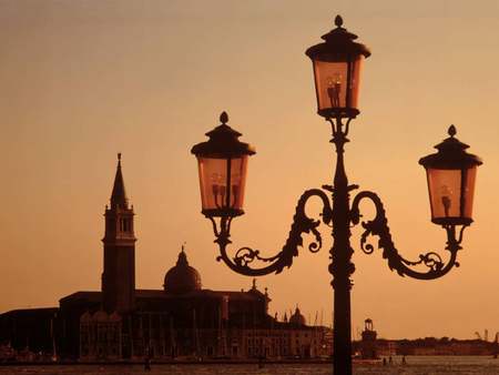 Lamps at sunset - city, lamp, sunset, view